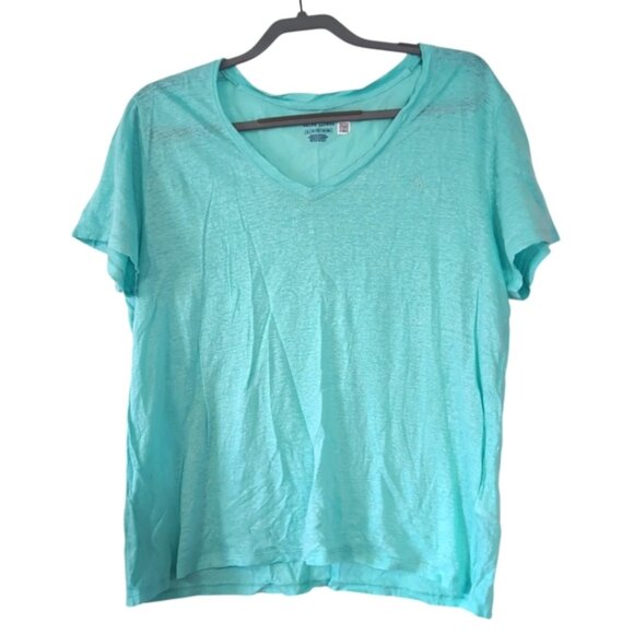 Polo Ralph Lauren Linen Preppy Tennis Prep Coastal V-Neck Seafoam Green Tee XL - Picture 1 of 8